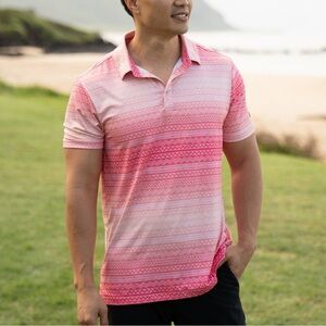 Men’s Yatta Golf Polo Shirt Pink White Tribal Print Big & Tall 4XL